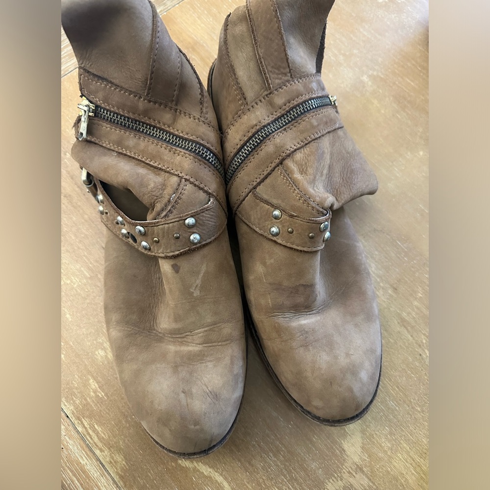 All Leather Brown Booties with jewels on the strap- Made in Italy